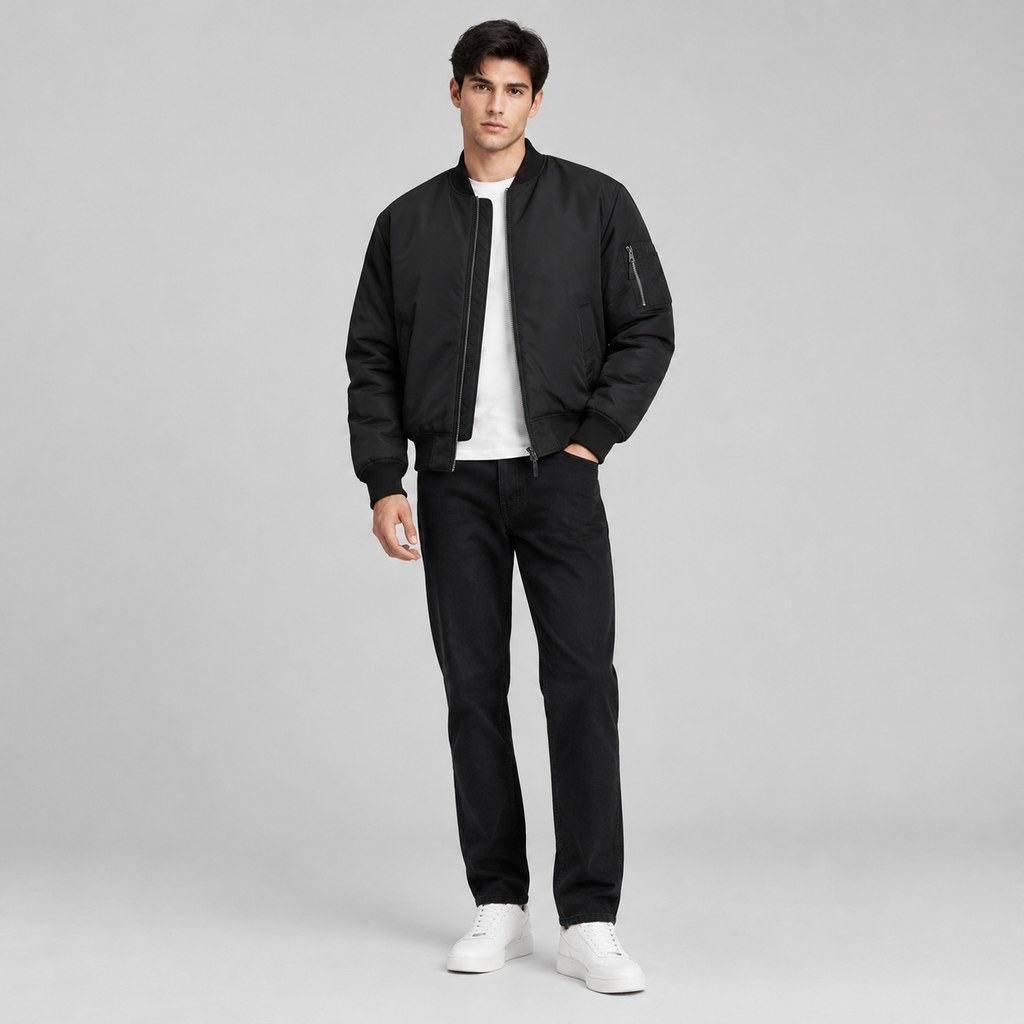 Bomber Flight Jacket in Black — wholesale menswear product photo — view 4