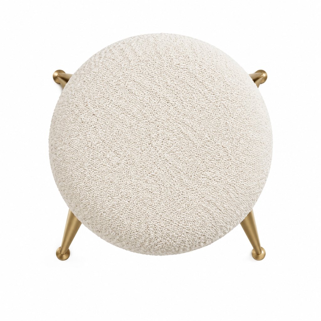 Roma cream bouclé accent stool with brass tapered legs — view 5
