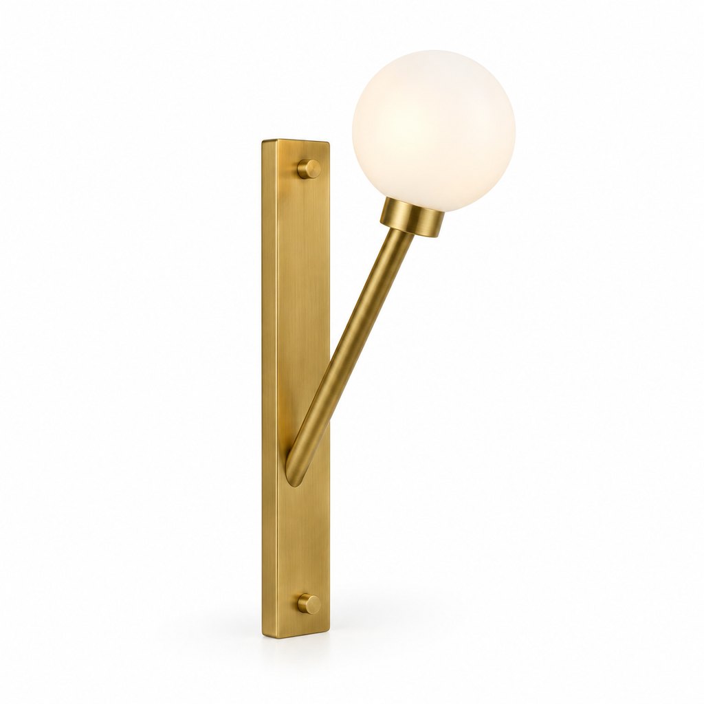 Lucca brushed brass wall sconce with frosted glass globe — view 2