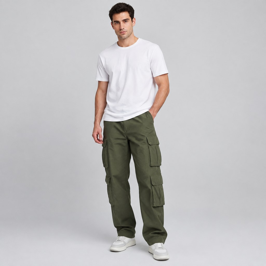 Cargo Multi-Pocket Pants in Olive — wholesale menswear product photo — view 4
