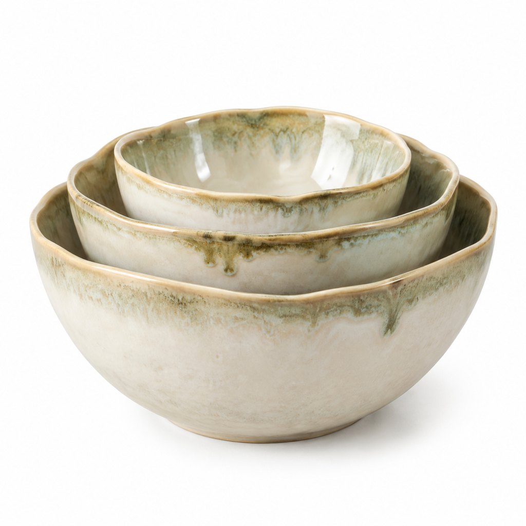 Amalfi decorative ceramic bowls with reactive glaze, set of three