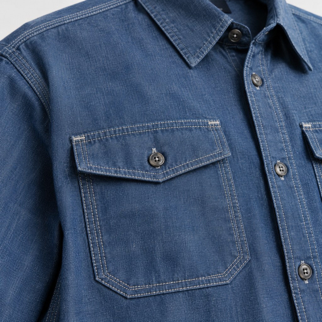 Chambray Work Shirt in Indigo — wholesale menswear product photo — view 3