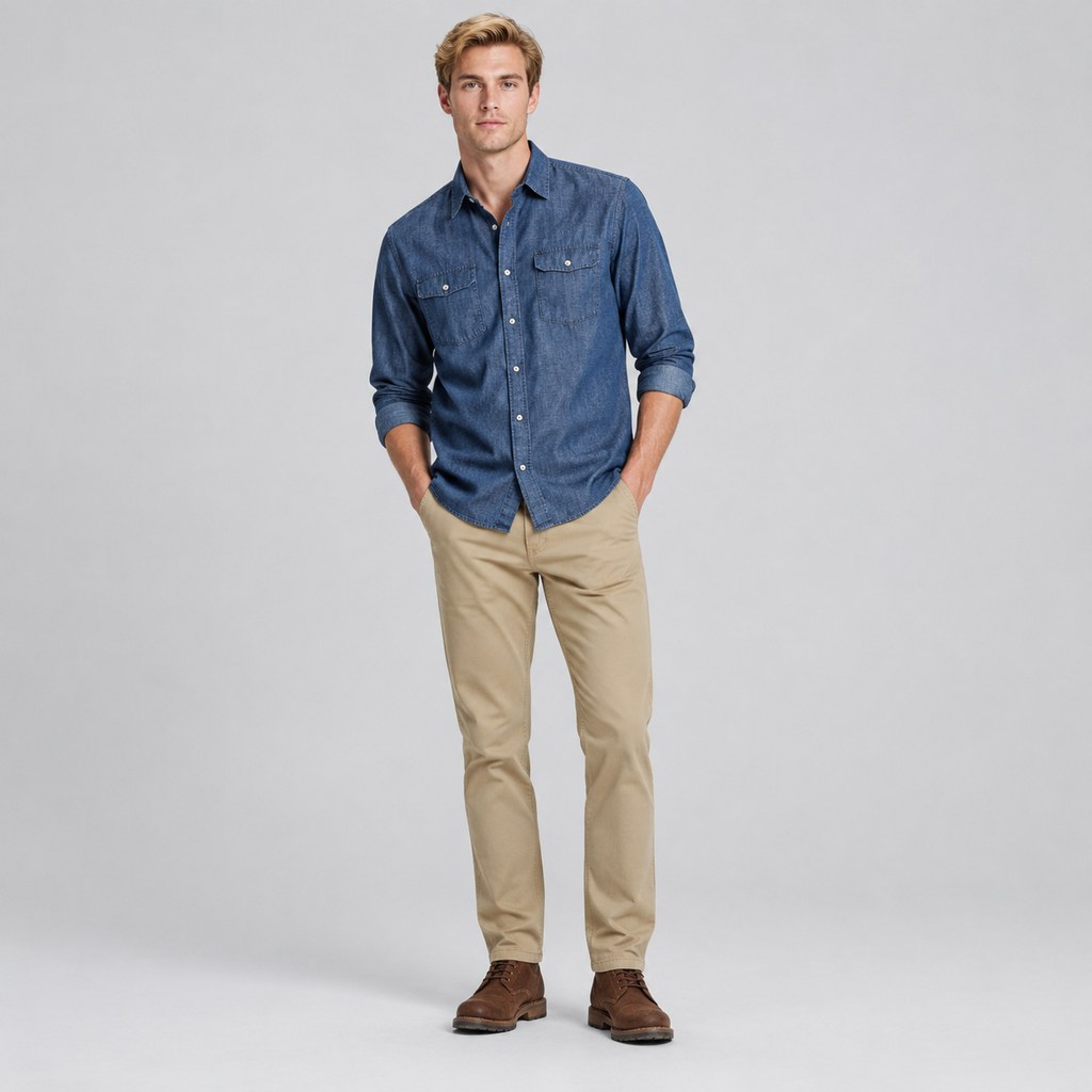 Chambray Work Shirt in Indigo — wholesale menswear product photo — view 4