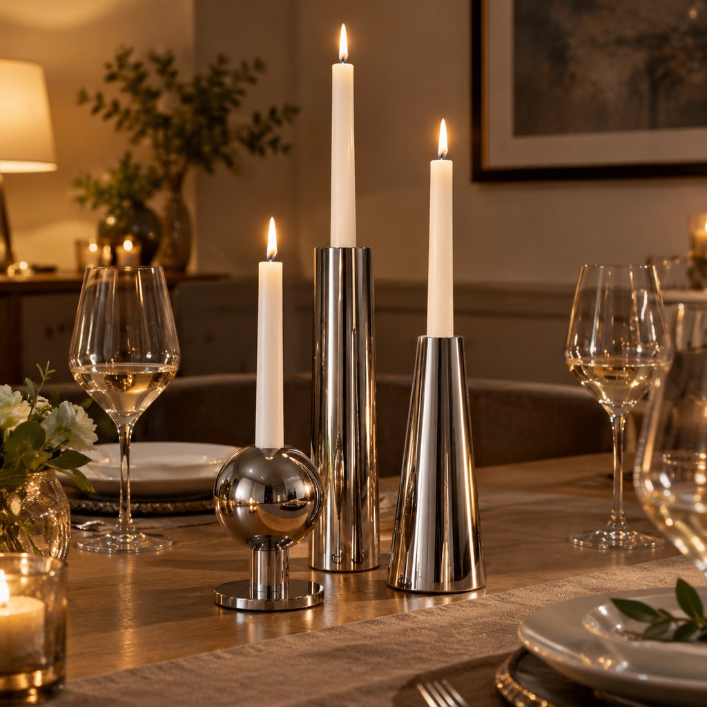 Milano polished chrome sculptural candle holders set of three — view 4