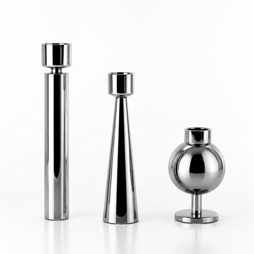 Milano polished chrome sculptural candle holders set of three — view 5