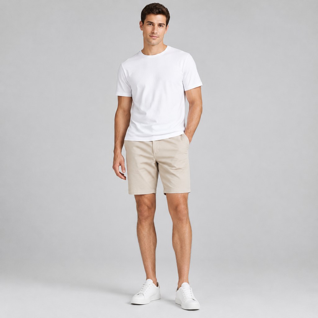 Cotton Chino Shorts in Stone — wholesale menswear product photo — view 4