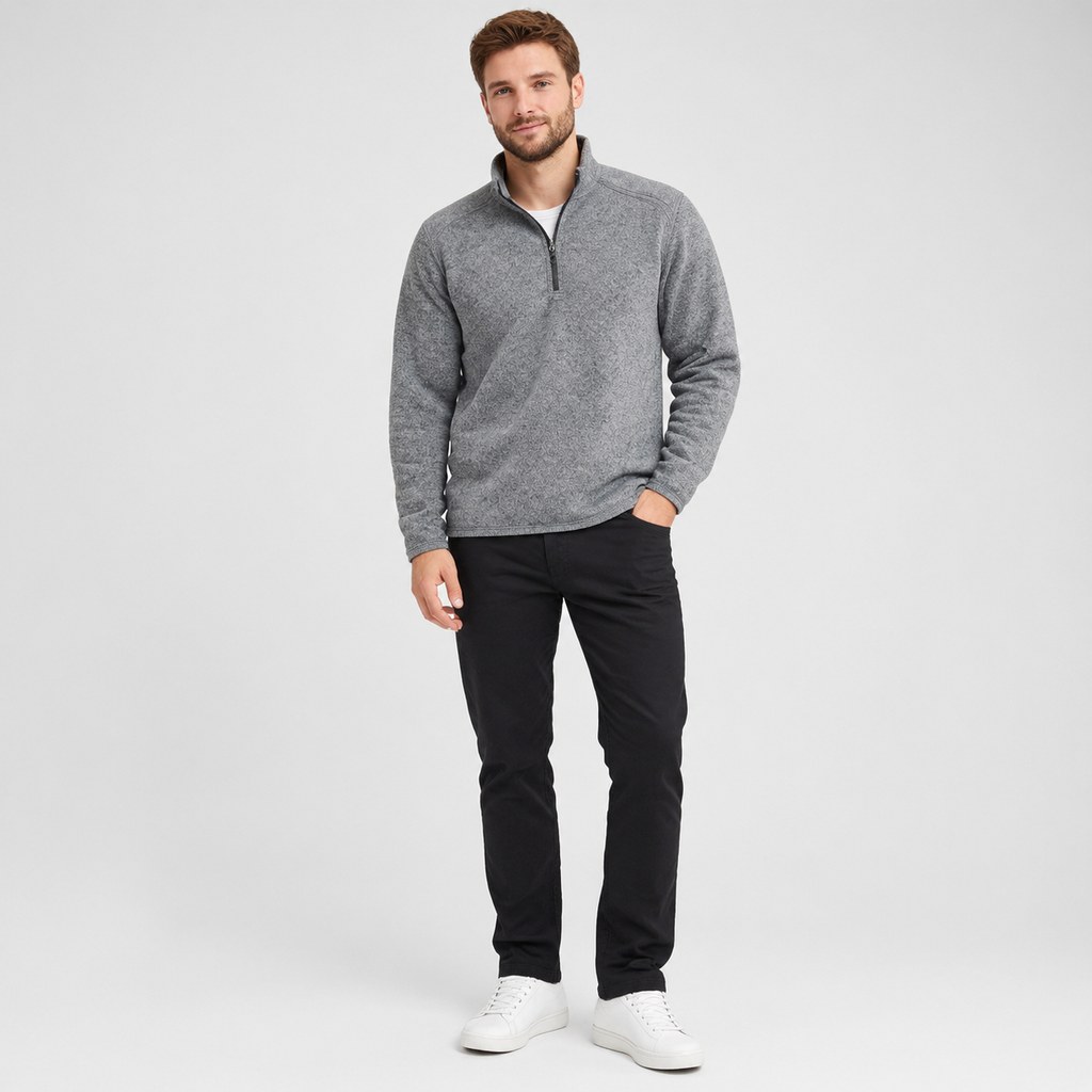 Half-Zip Fleece Pullover in Grey Marl — wholesale menswear product photo — view 4