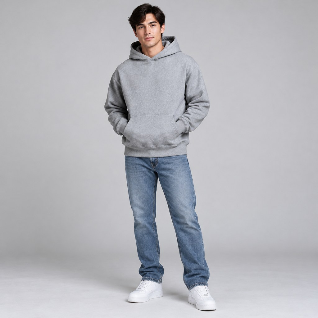 Heavyweight Pullover Hoodie in Heather Grey — wholesale menswear product photo — view 4