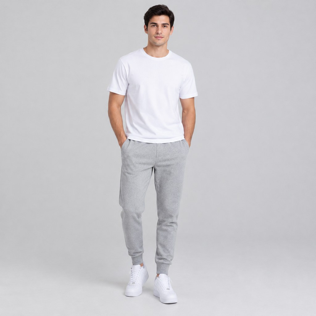 Fleece Jogger Sweatpants in Heather Grey — wholesale menswear product photo — view 4