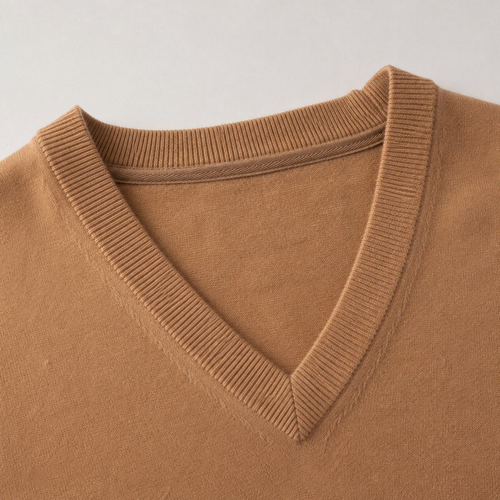 Lambswool V-Neck Sweater in Camel — wholesale menswear product photo — view 3