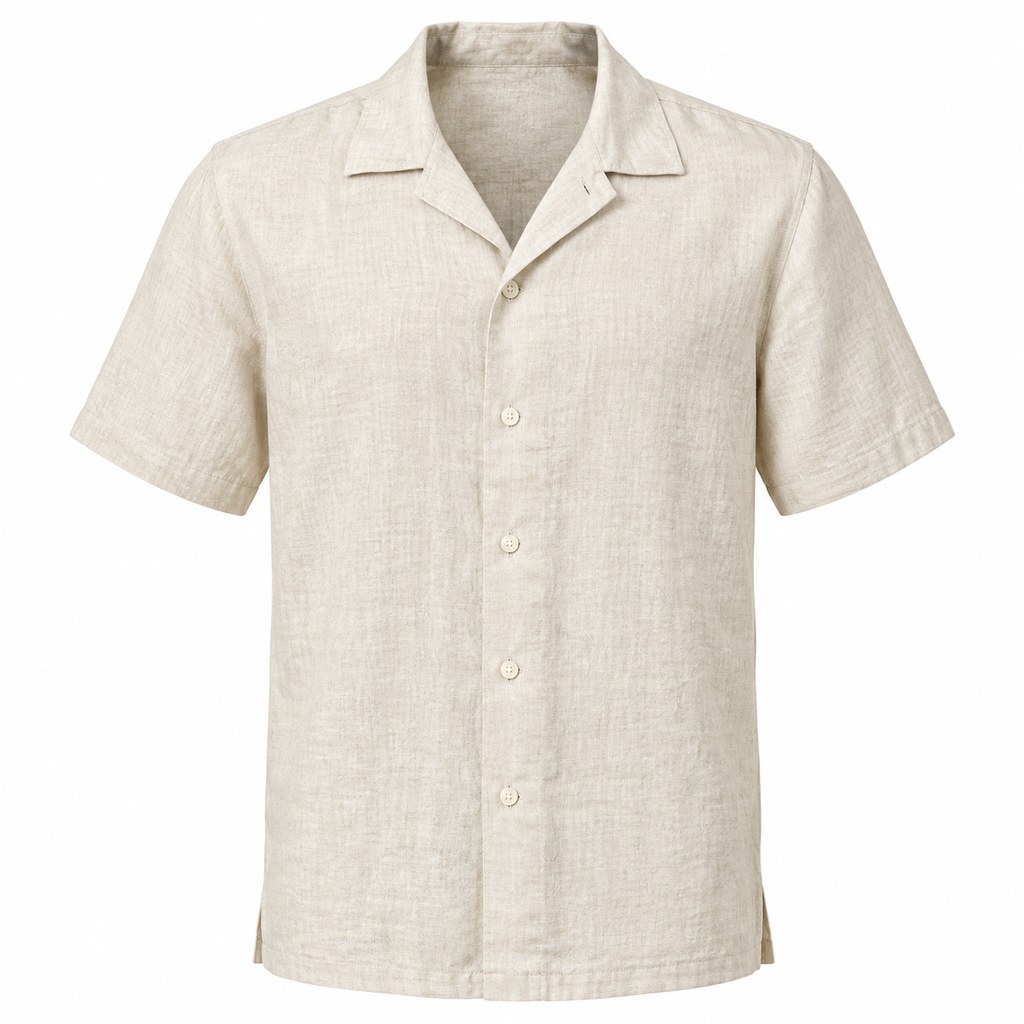 Linen Camp-Collar Shirt in Natural — wholesale menswear product photo