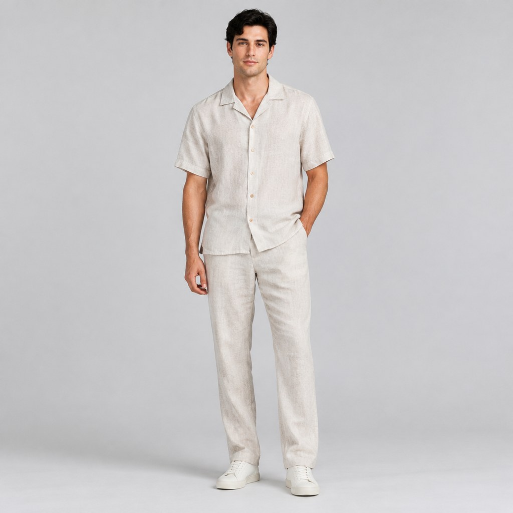 Linen Camp-Collar Shirt in Natural — wholesale menswear product photo — view 4