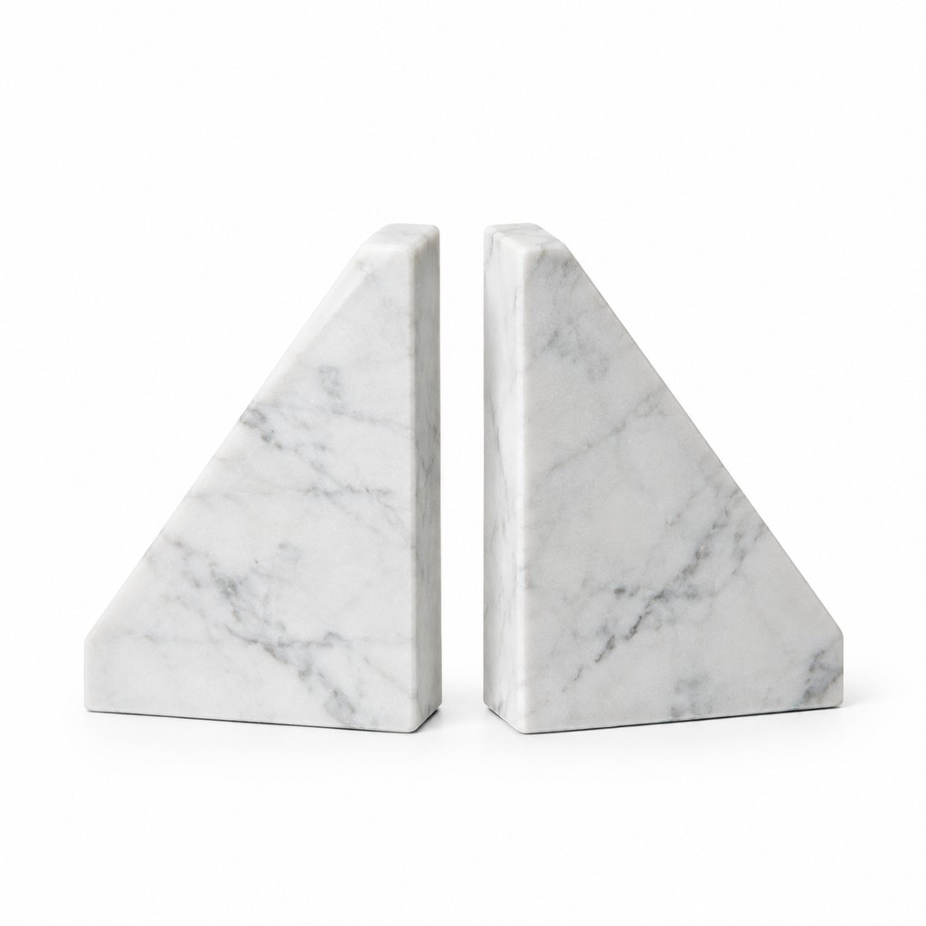 Ravenna white marble geometric bookends pair