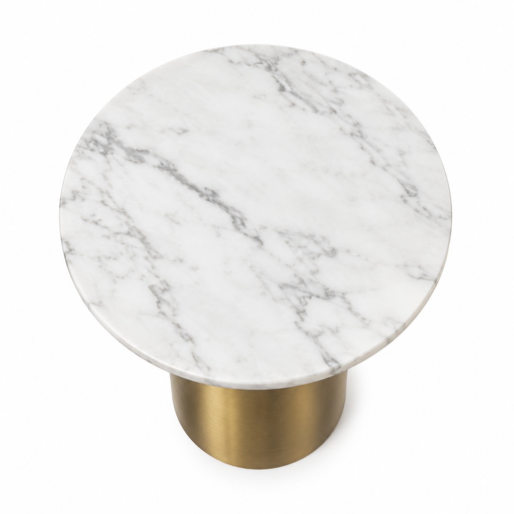 Veneto round Carrara marble side table with brass pedestal base — view 5