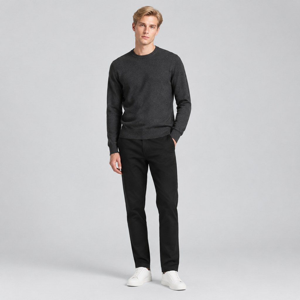 Merino-Blend Crew Sweater in Charcoal — wholesale menswear product photo — view 4
