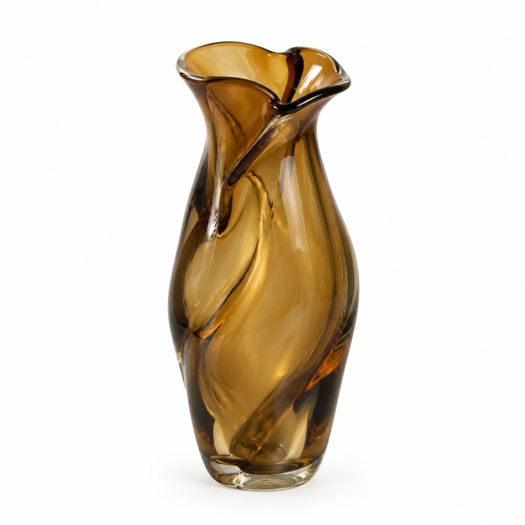 Venezia amber smoked glass art vase with folded rim