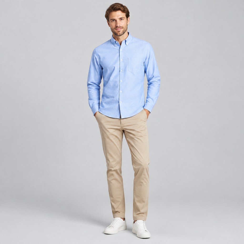 Oxford Button-Down Shirt in Blue — wholesale menswear product photo — view 4