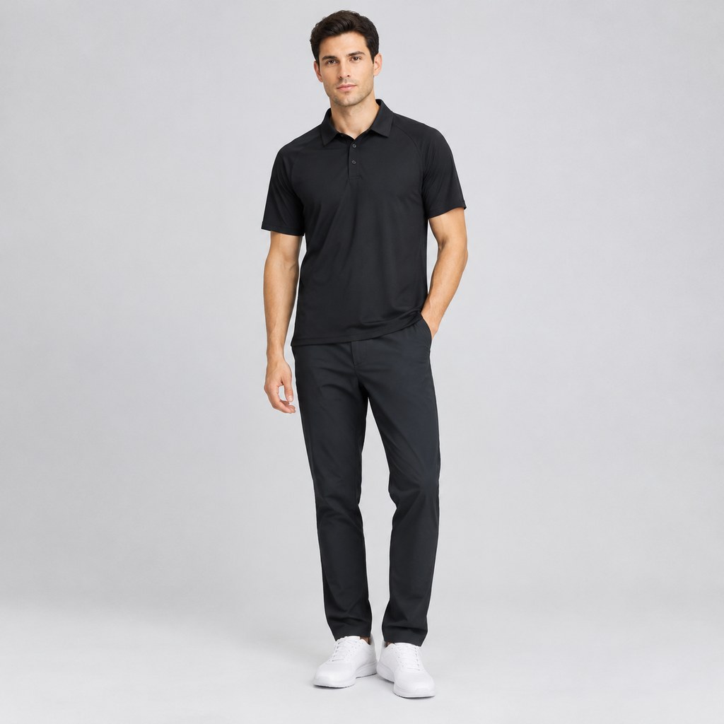 Performance Pique Polo in Black — wholesale menswear product photo — view 4