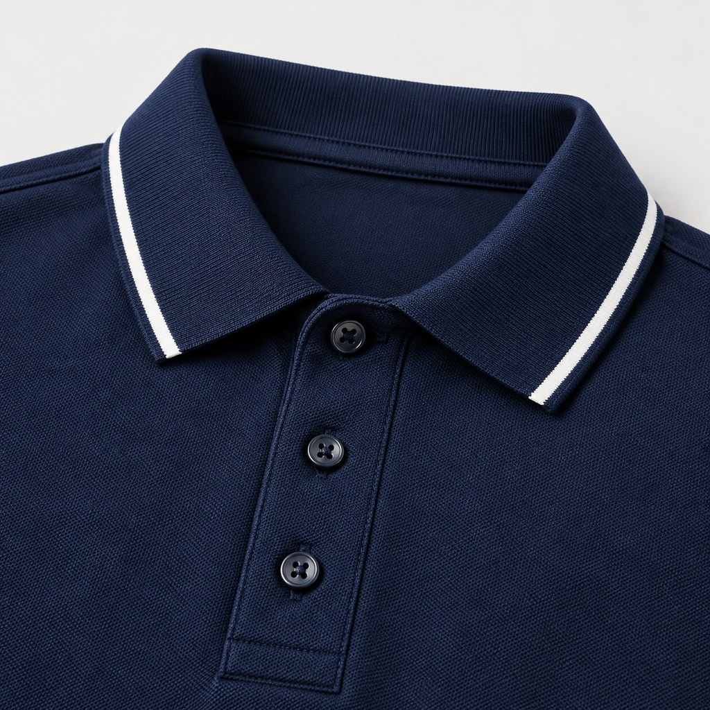 Pique Polo Shirt in Navy — wholesale menswear product photo — view 3