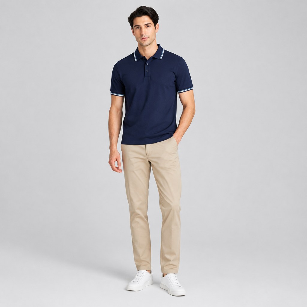 Pique Polo Shirt in Navy — wholesale menswear product photo — view 4