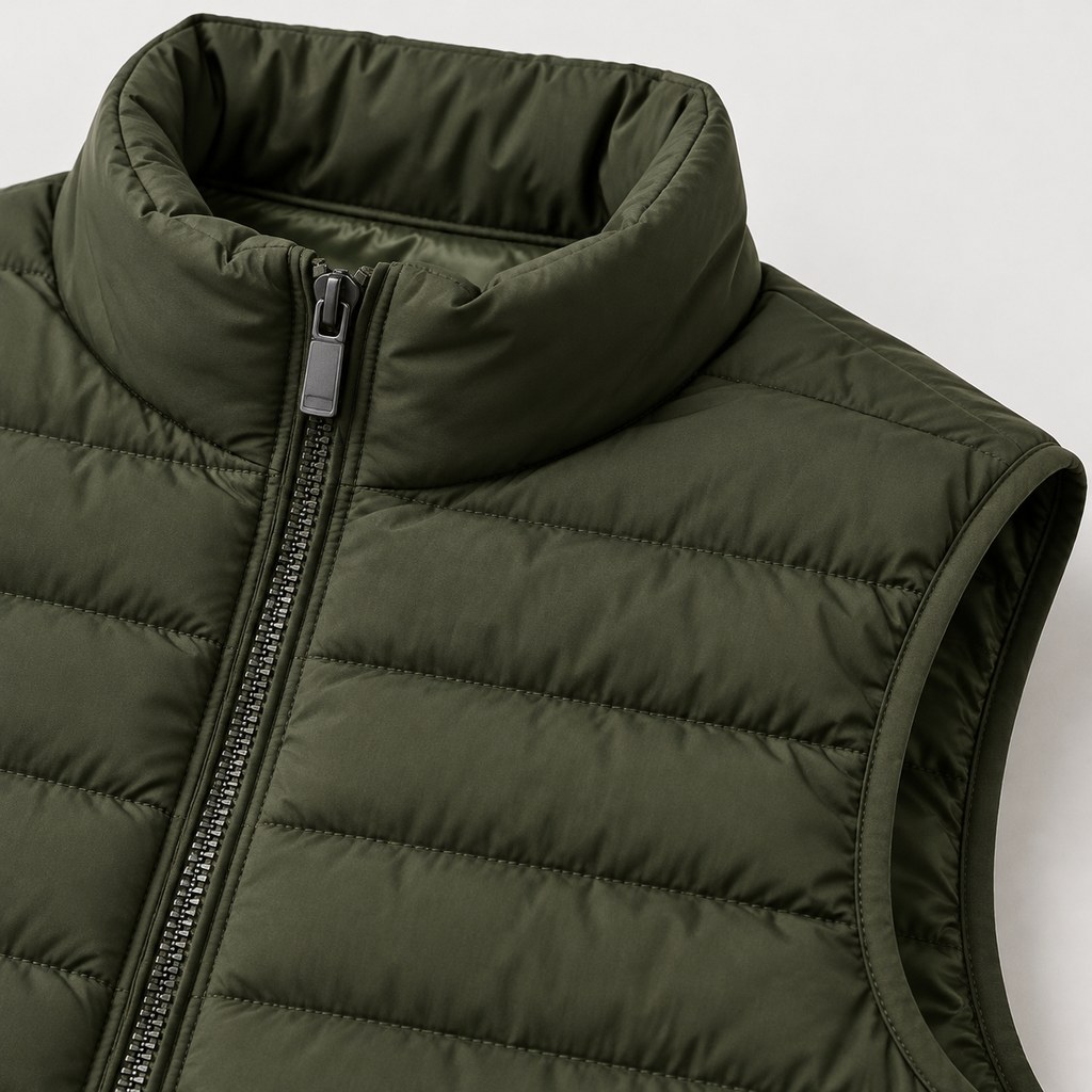 Quilted Puffer Vest in Olive — wholesale menswear product photo — view 3