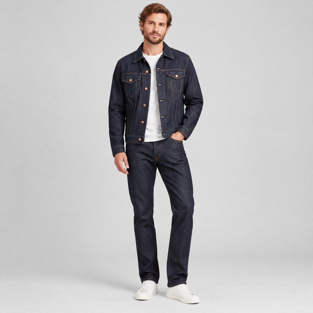 Raw Denim Trucker Jacket in Indigo Raw — wholesale menswear product photo — view 4