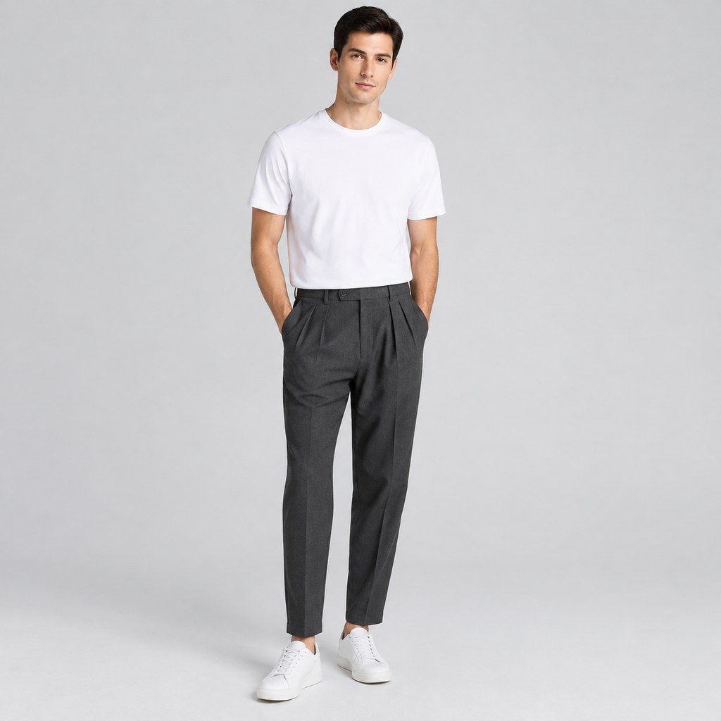 Relaxed Pleated Trousers in Charcoal — wholesale menswear product photo — view 4