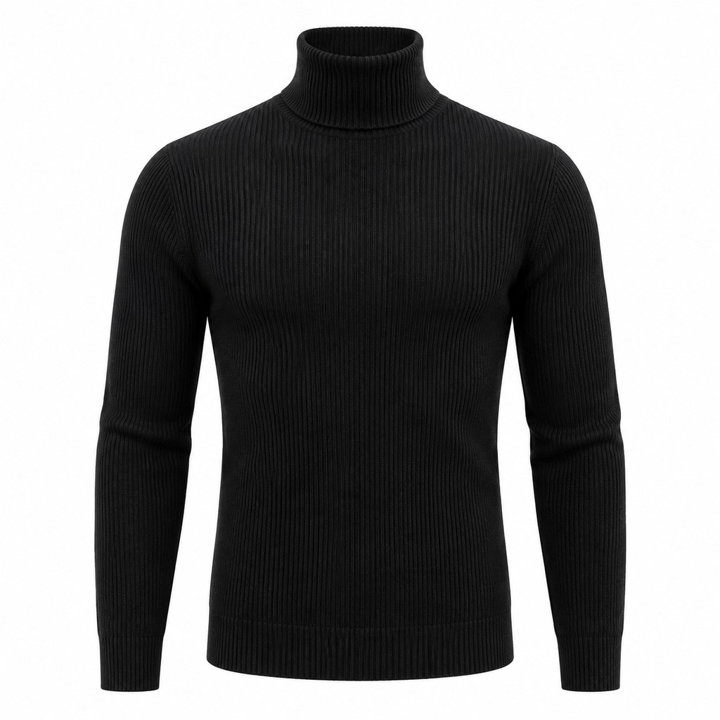Ribbed Turtleneck in Black — wholesale menswear product photo