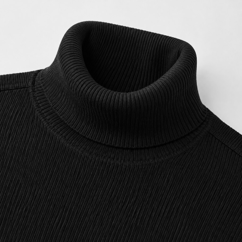 Ribbed Turtleneck in Black — wholesale menswear product photo — view 3