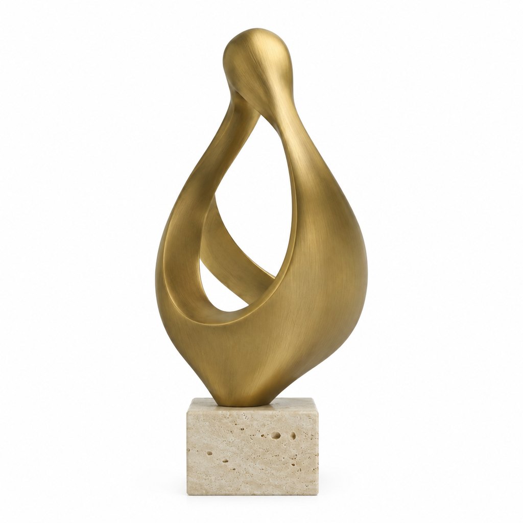 Argento brushed brass abstract sculpture on travertine base — view 5