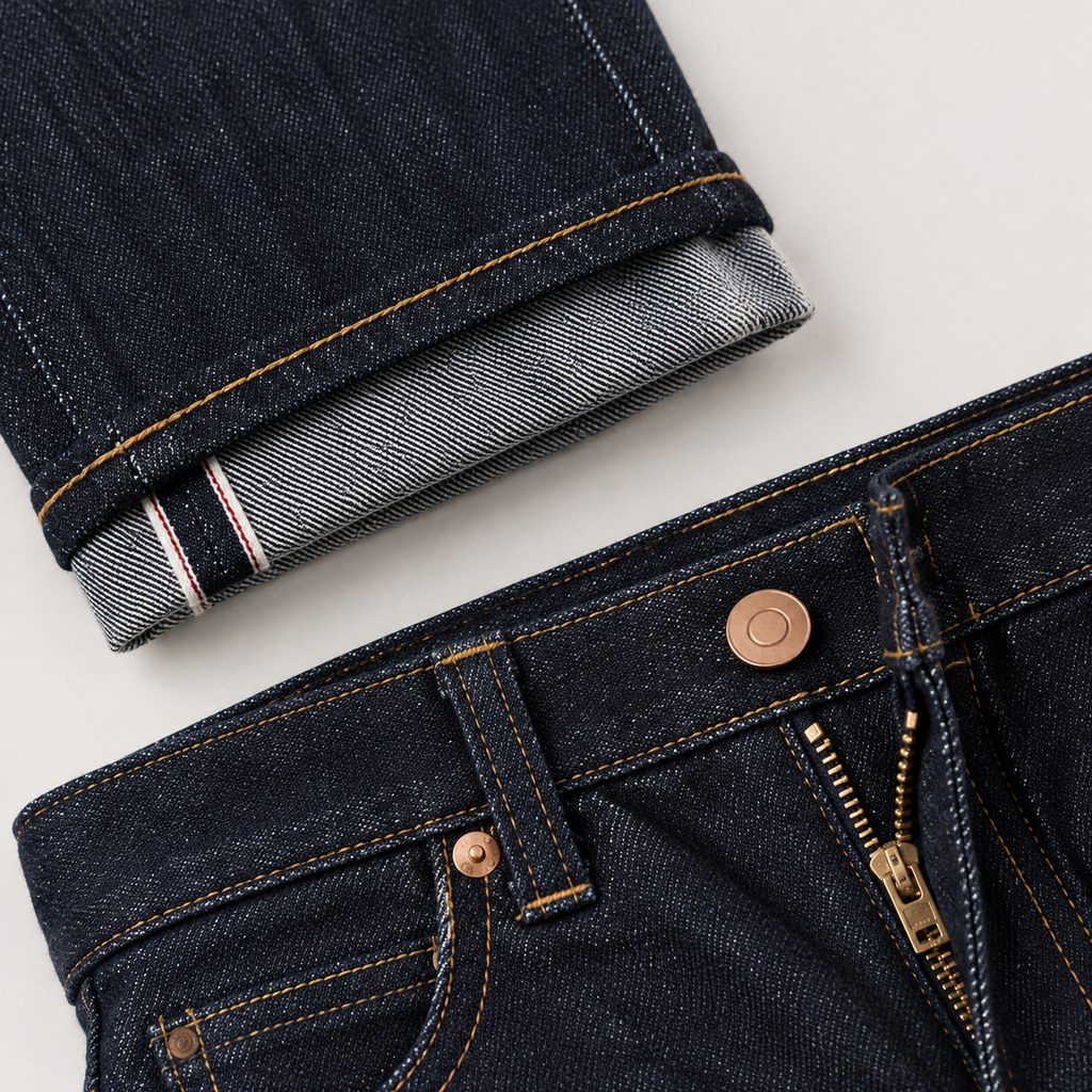 Selvedge Straight Jeans in Indigo Raw — wholesale menswear product photo — view 3