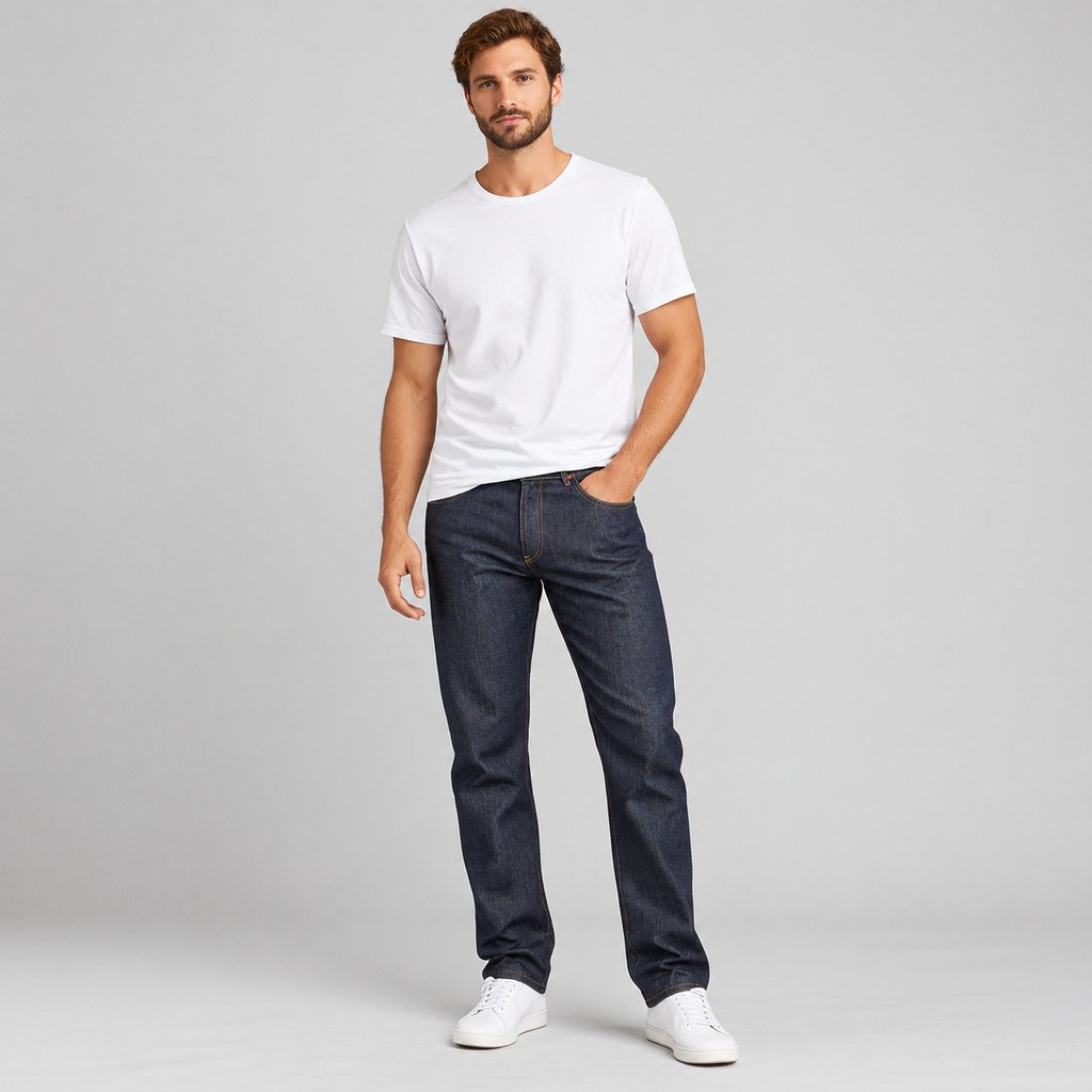 Selvedge Straight Jeans in Indigo Raw — wholesale menswear product photo — view 4