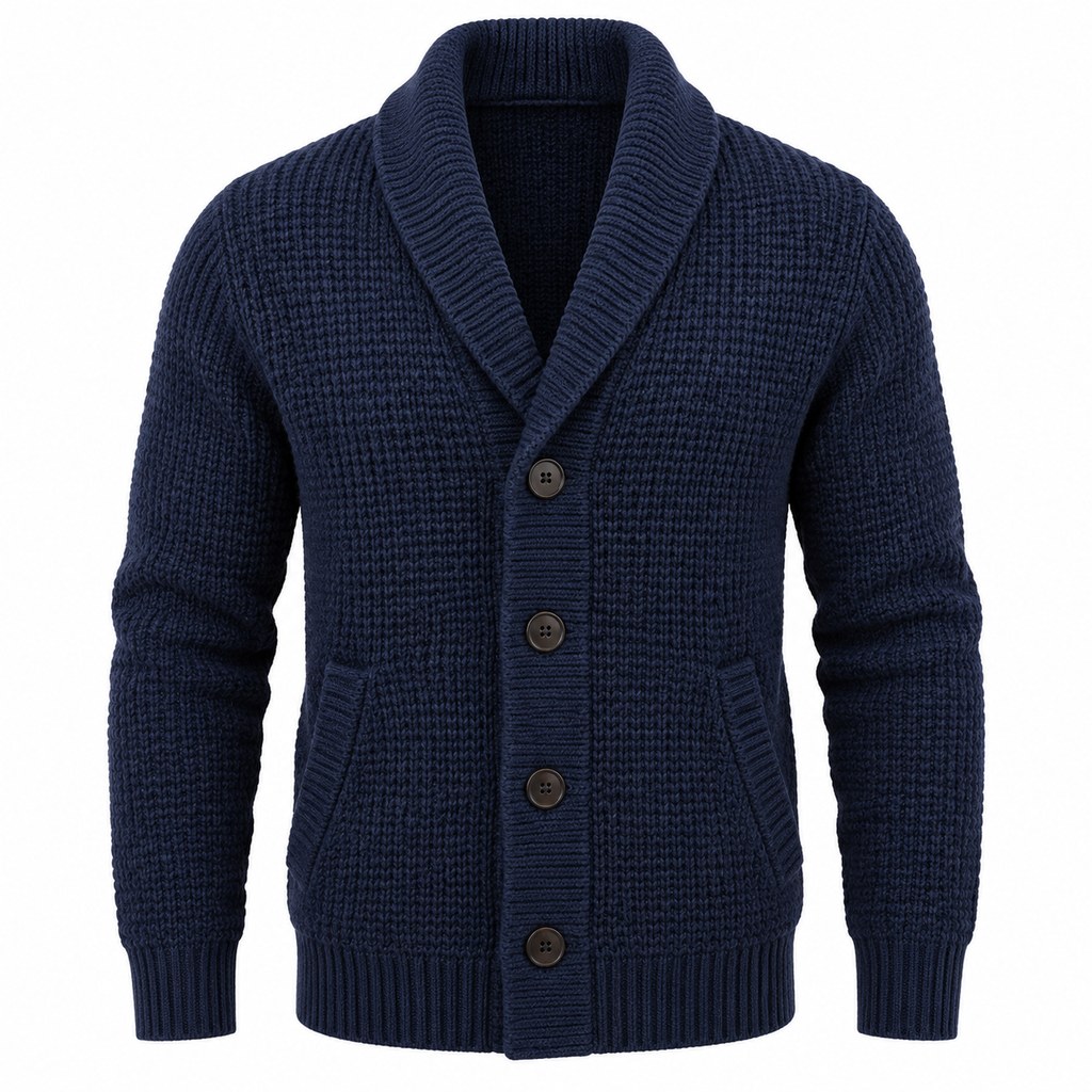 Shawl-Collar Cardigan in Navy — wholesale menswear product photo
