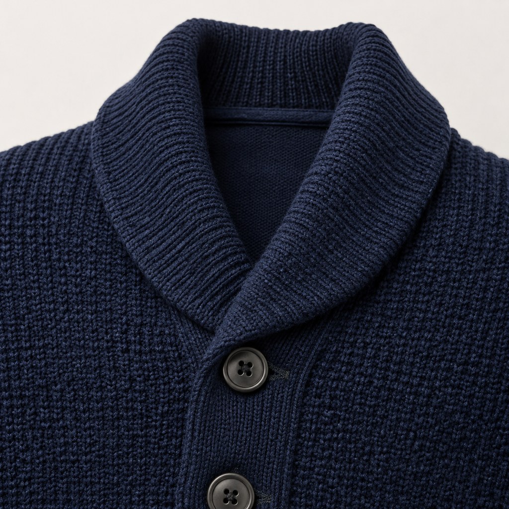 Shawl-Collar Cardigan in Navy — wholesale menswear product photo — view 3