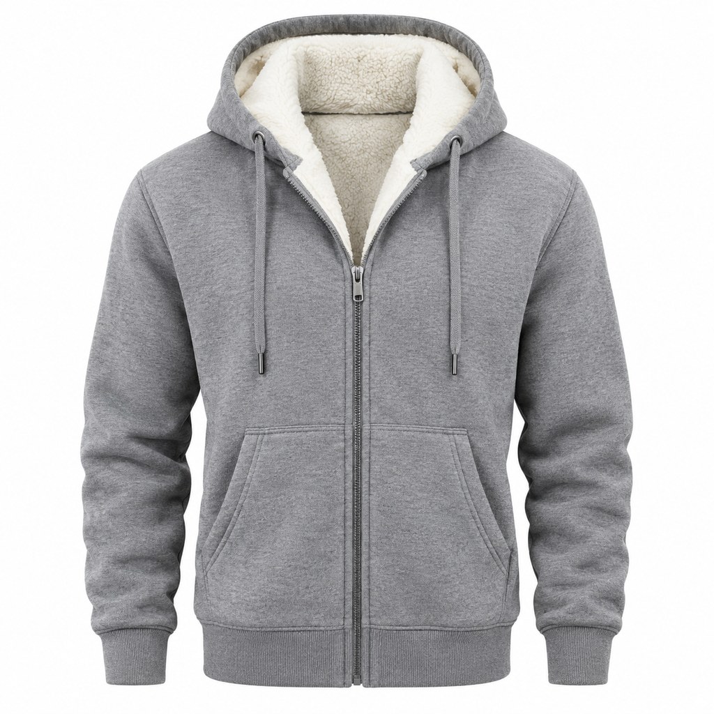 Sherpa-Lined Zip Hoodie in Heather Grey — wholesale menswear product photo