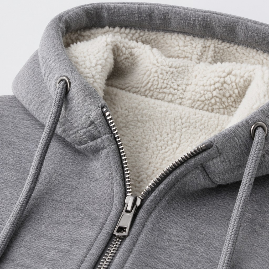 Sherpa-Lined Zip Hoodie in Heather Grey — wholesale menswear product photo — view 3
