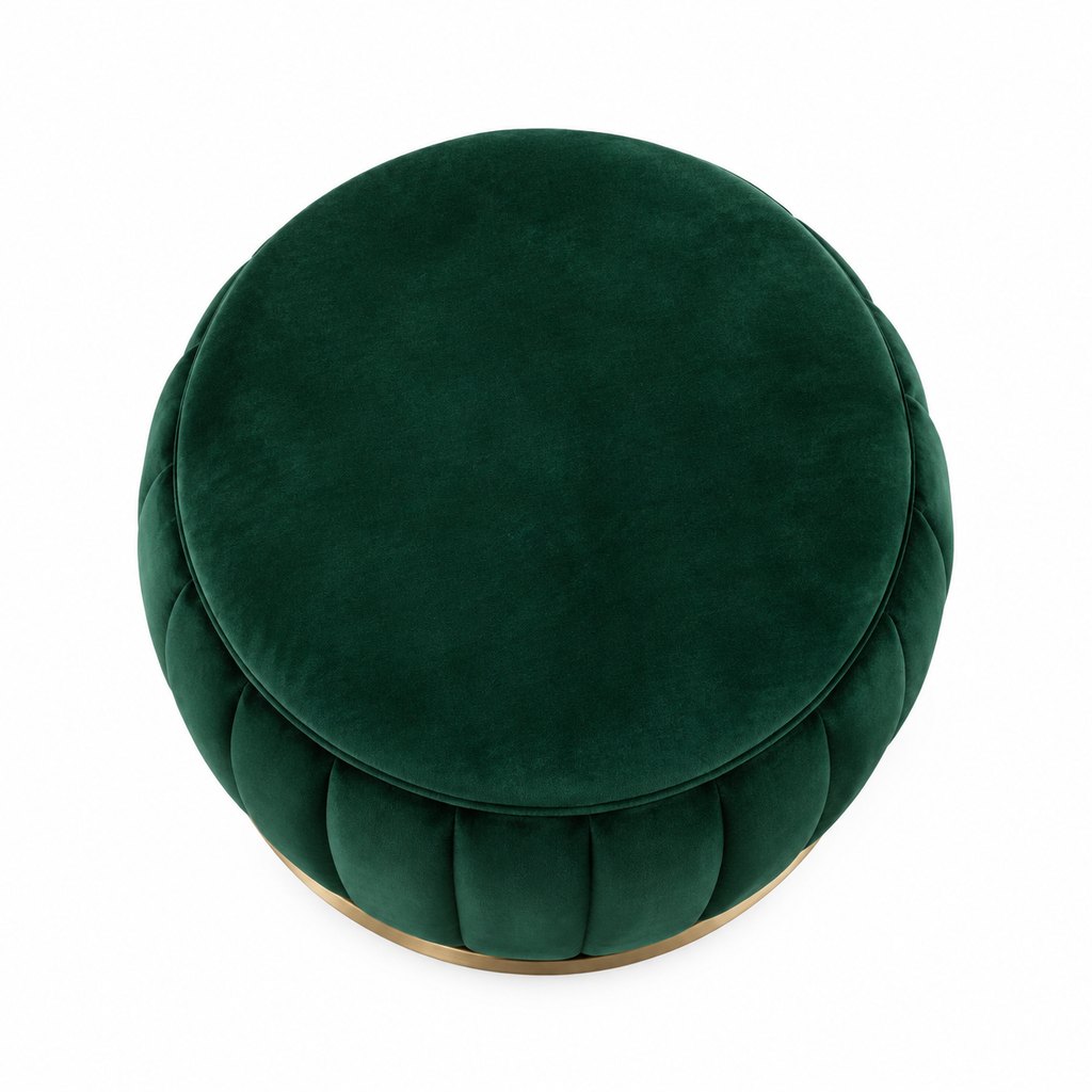 Firenze emerald green velvet round ottoman with gold base — view 5