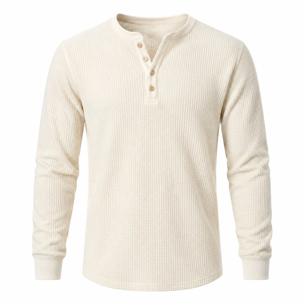 Waffle Thermal Long Sleeve in Ecru — wholesale menswear product photo