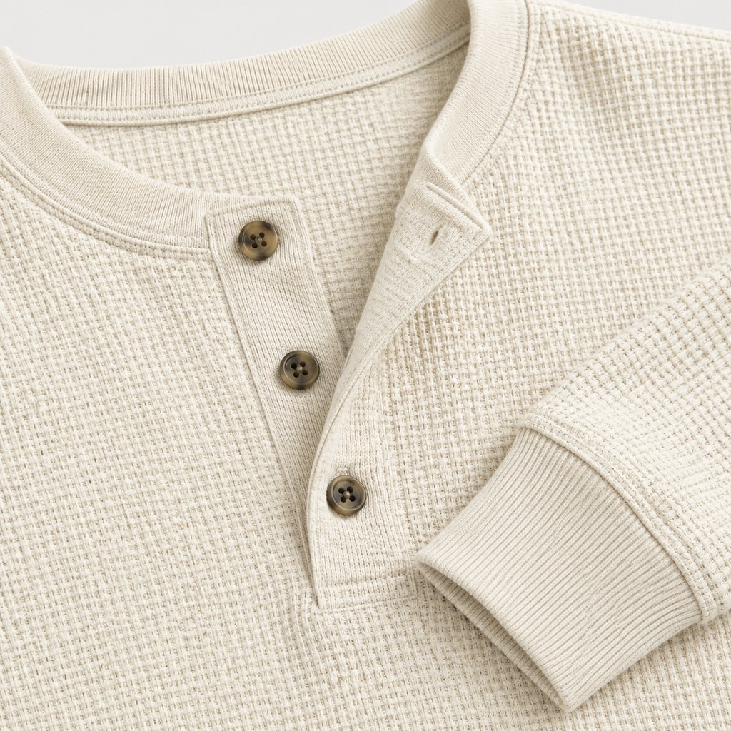 Waffle Thermal Long Sleeve in Ecru — wholesale menswear product photo — view 3