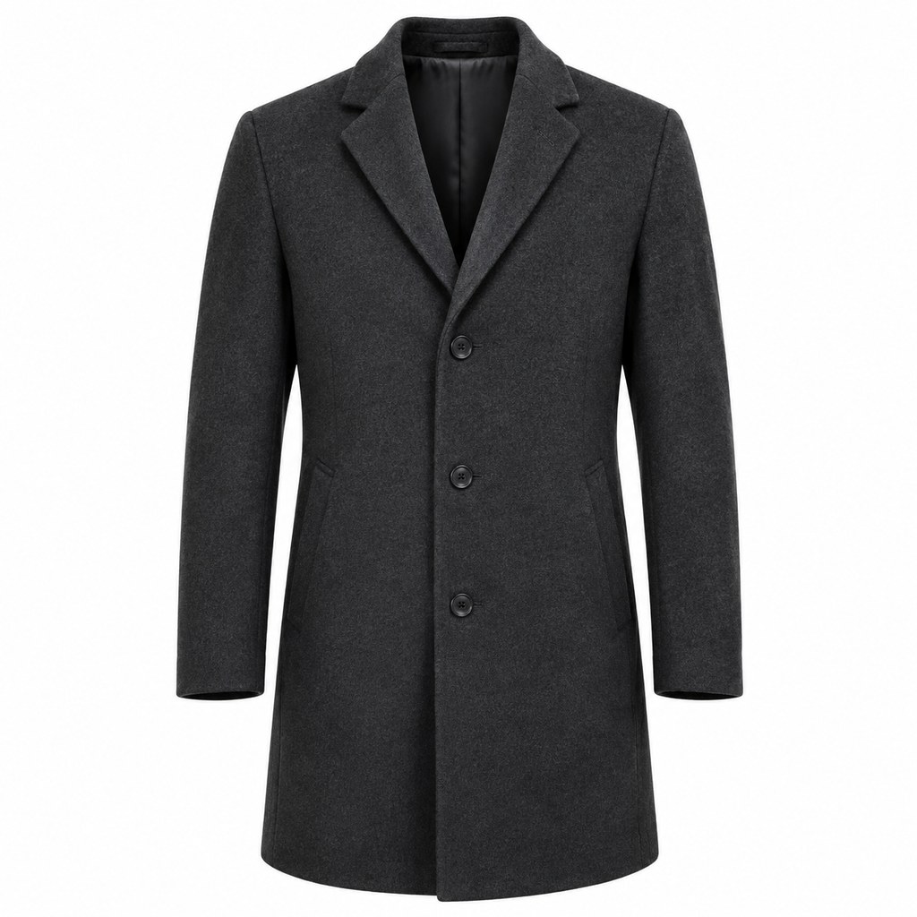 Wool-Blend Overcoat in Charcoal — wholesale menswear product photo