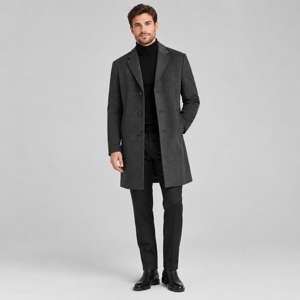 Wool-Blend Overcoat in Charcoal — wholesale menswear product photo — view 4